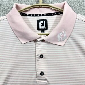 FootJoy Polo Shirt Mens XL Pink White Stripe Golf Tour Issue FJ Collar Stretch
